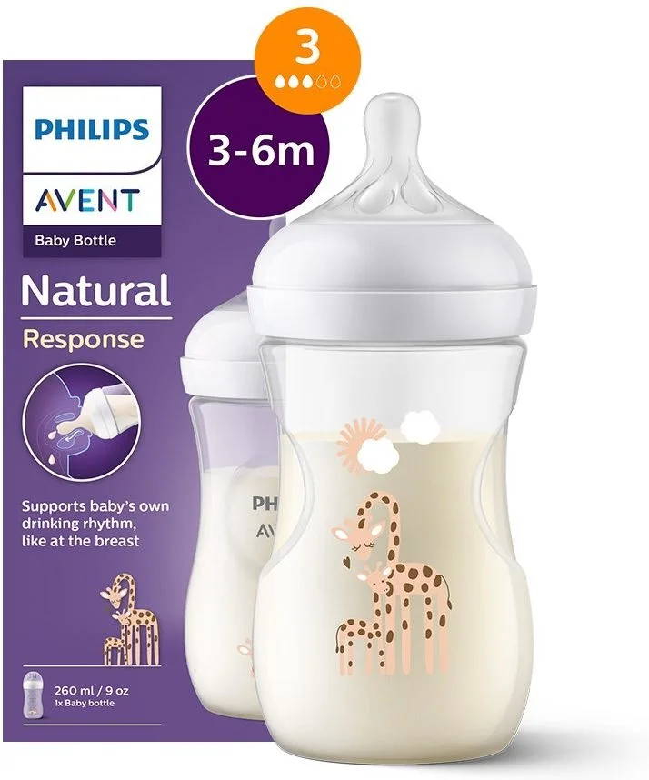 PHILIPS AVENT Butelka Natural Response 260 ml żyrafa przepływ 3 średni 3-6m SCY903/66