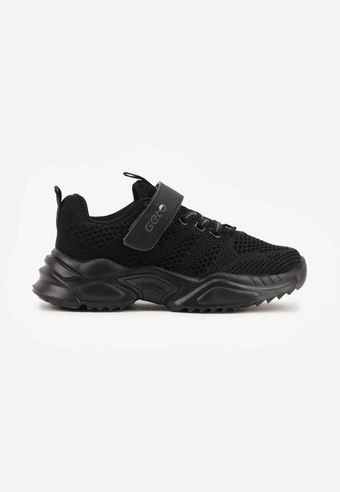 Czarne Buty Sportowe Sneakersy ze Skórzaną Wkładką i Geometrycznym Wzorem Dephiera