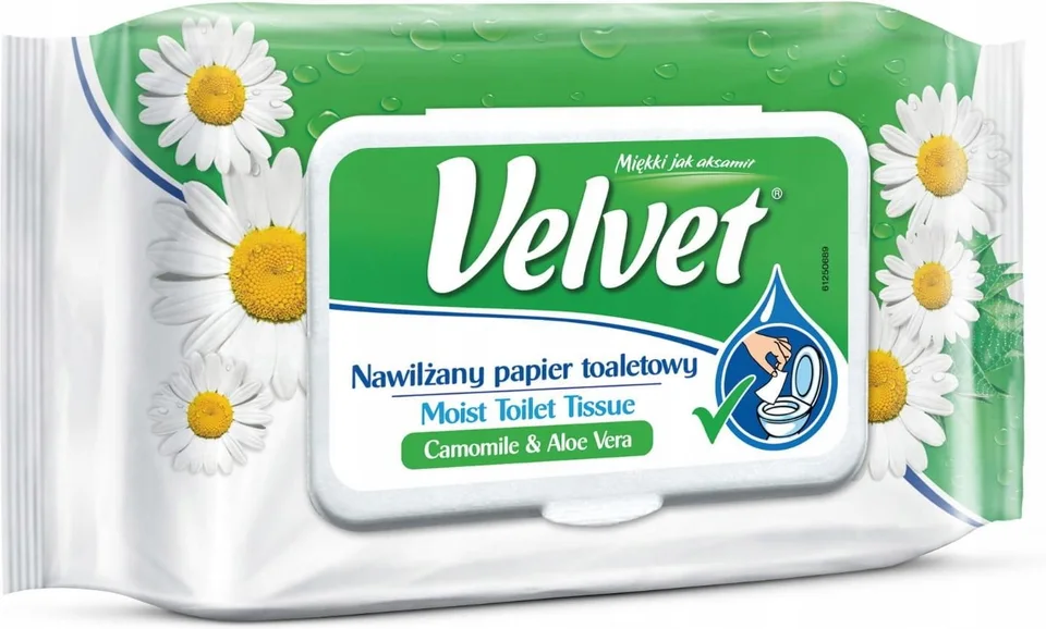 Velvet Rumianek i aloes — nawilżany papier toaletowy,42listki