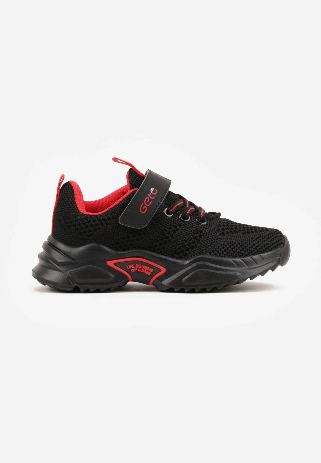 Czarno-Czerwone Buty Sportowe Sneakersy ze Skórzaną Wkładką i Geometrycznym Wzorem Dephiera