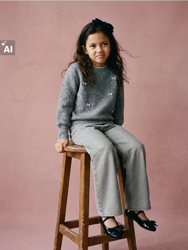 Sweter z domieszką wełny z kokardkami