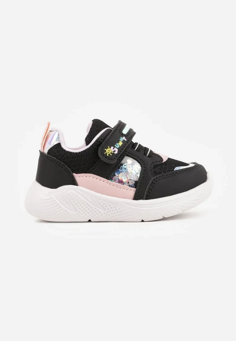 Czarno-Fioletowe Buty Sportowe Sneakersy na Grubej Podeszwie z Metalicznymi Ozdobami Salanore