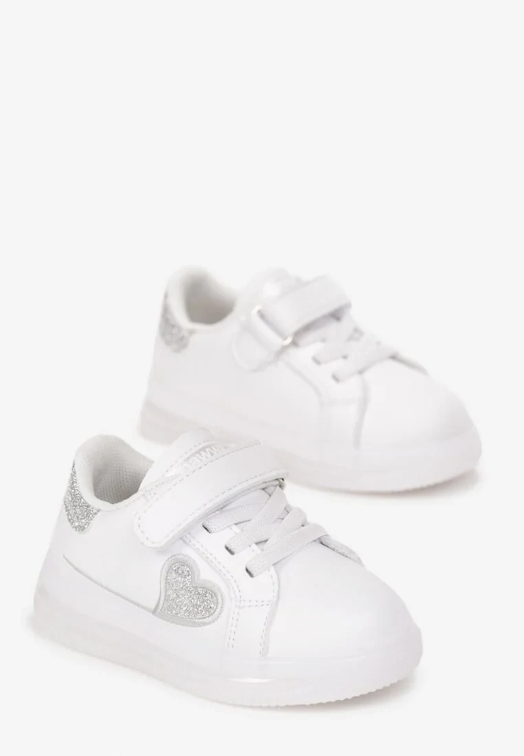 Białe Buty Sportowe z Brokatowym Serduszkiem i Skórzaną Wkładką Iosia