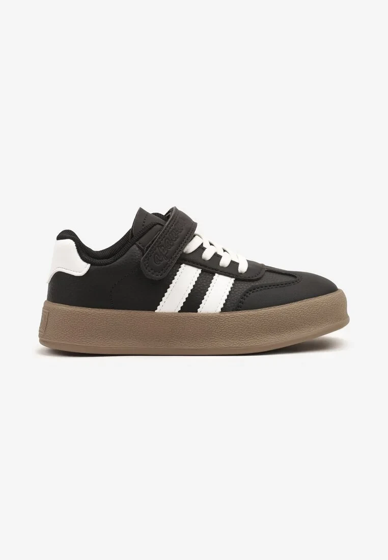 Czarne Buty Sportowe Sneakersy Tenisówki ze Skórzaną Wkładką i Paskami Felresil