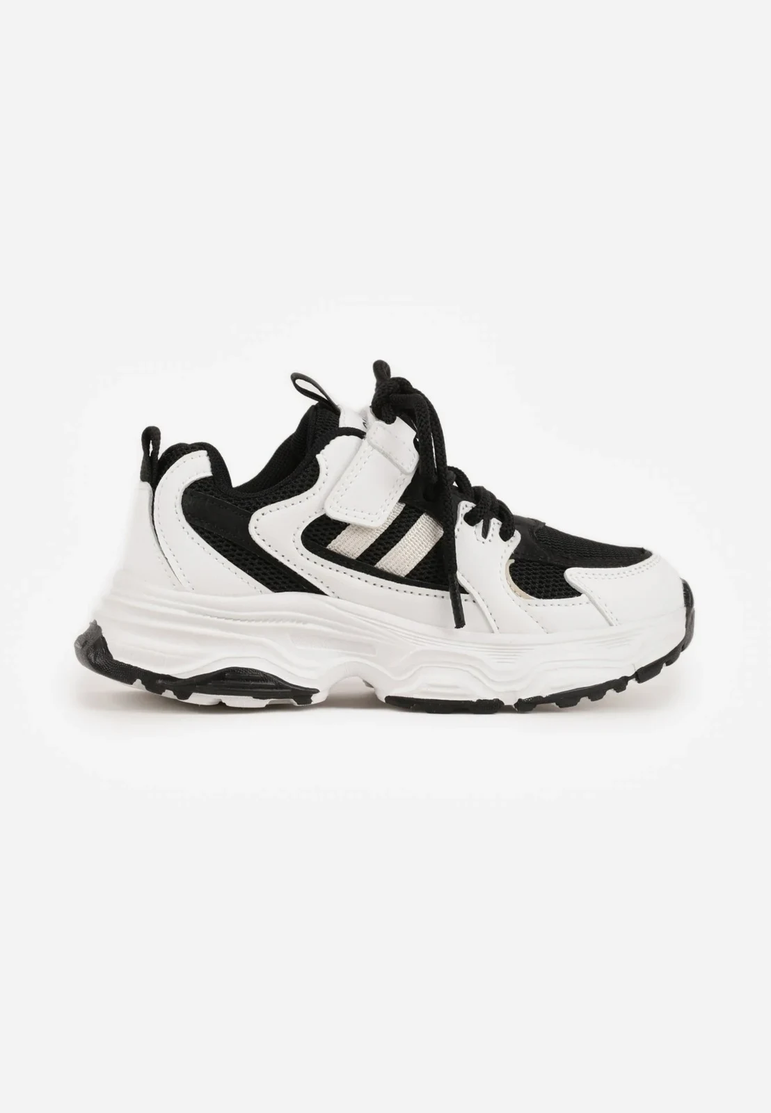 Biało-Czarne Buty Sportowe Sneakersy z Rzepem na Podeszwie Chunky Callamare