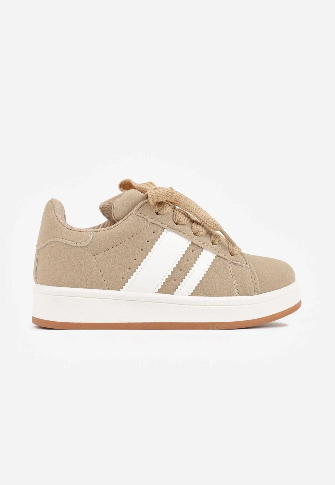 Beżowo-Białe Buty Sportowe Sneakersy z Paskami po Bokach Vikitole