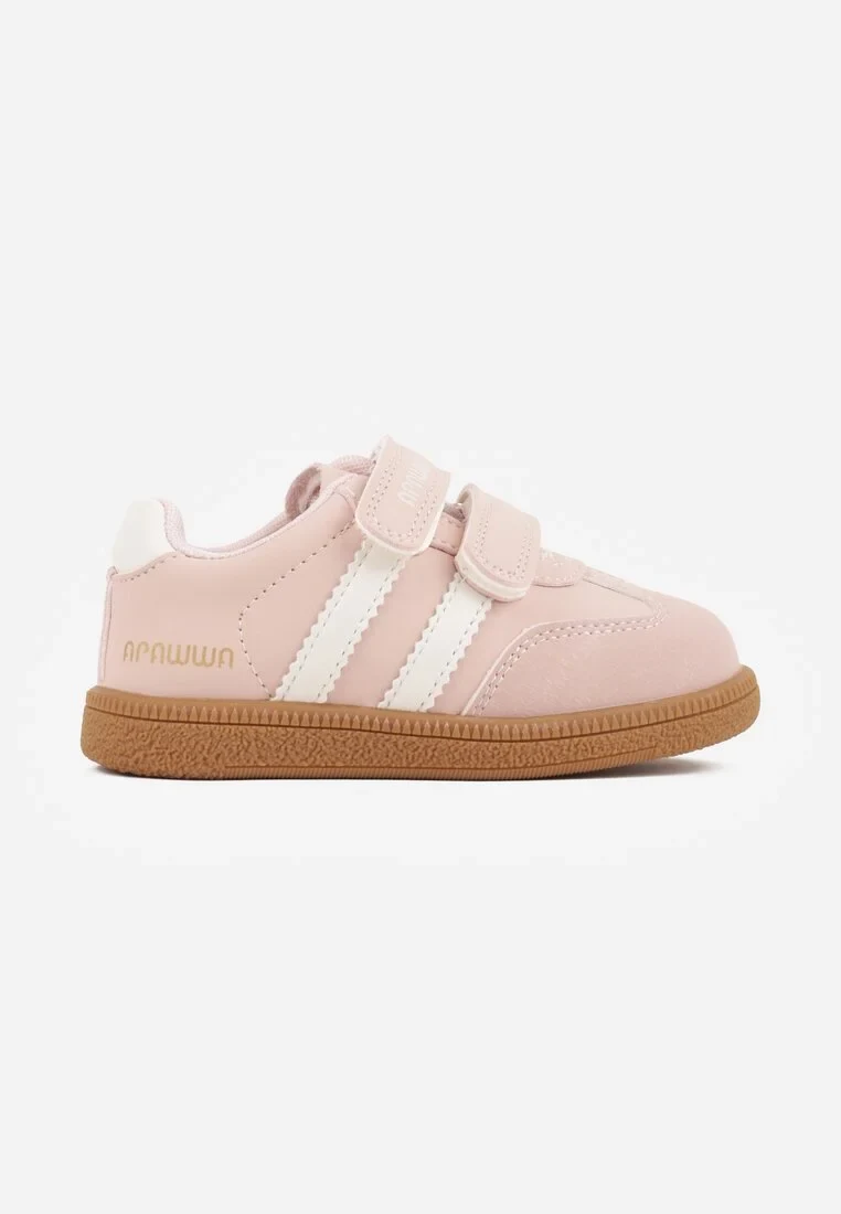 Różowe Buty Sportowe Sneakersy z Wkładką ze Skóry Naturalnej i Paskami Petogenia
