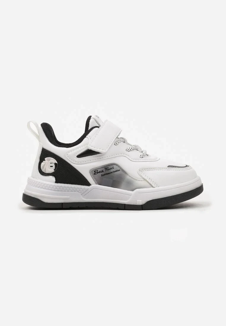 Biało-Czarne Sneakersy Buty Sportowe na Płaskiej Podeszwie na Rzep Ozdobione Sznurówkami Lavarae