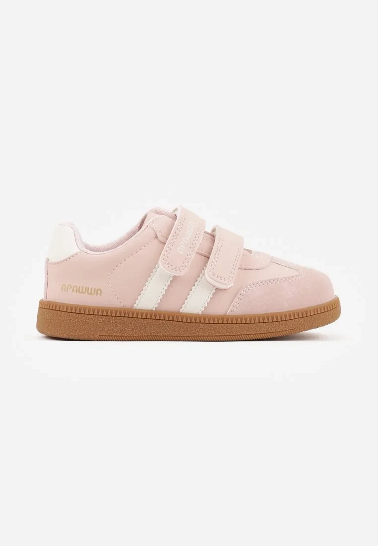 Różowe Buty Sportowe Sneakersy ze Skórzaną Wkładką Napisami i Paskami Nemoreli