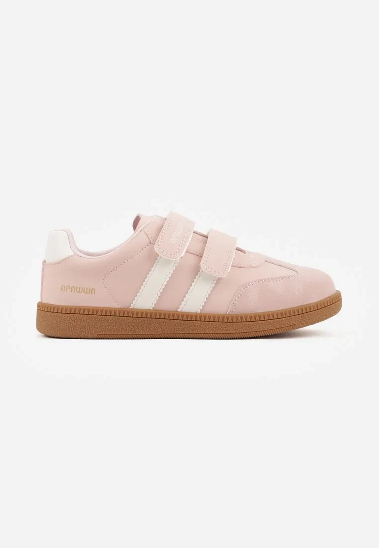 Różowe Buty Sportowe Sneakersy ze Skórzaną Wkładką i Ozdobnymi Paskami Menilane