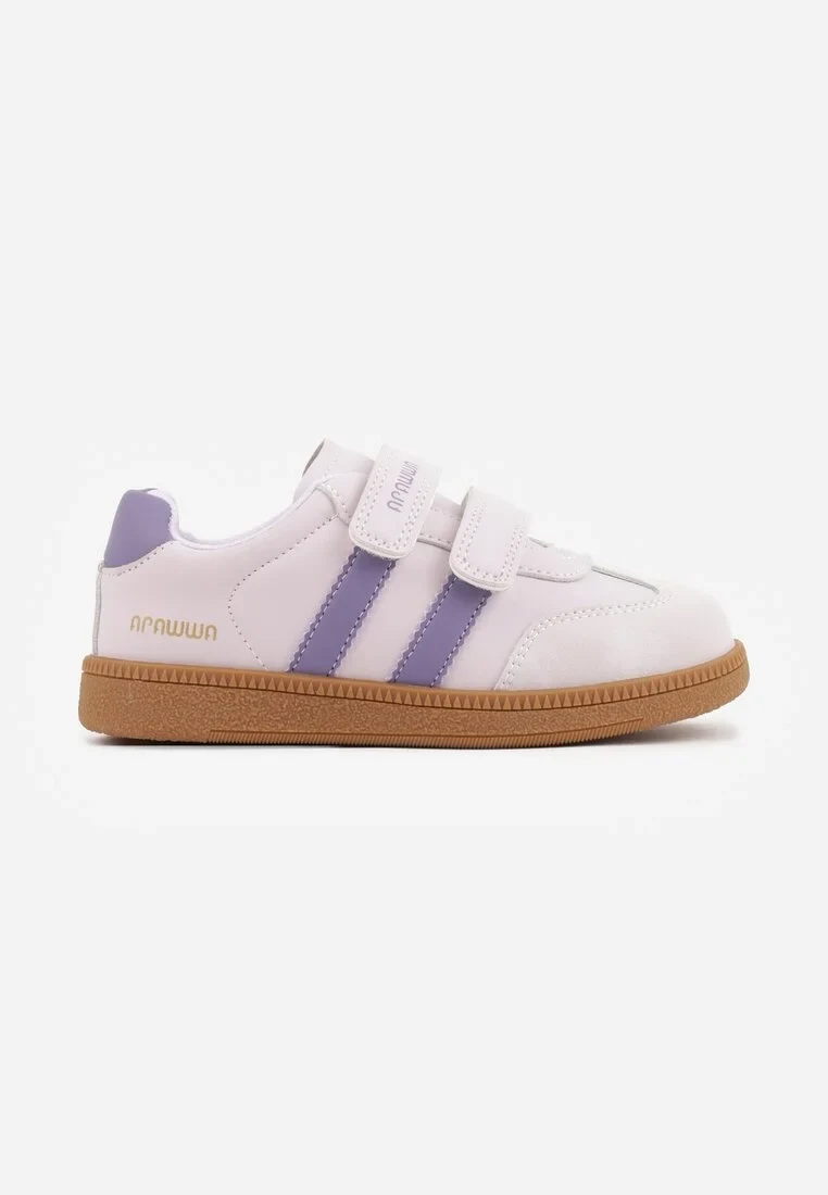 Fioletowe Buty Sportowe Sneakersy ze Skórzaną Wkładką Napisami i Paskami Nemoreli