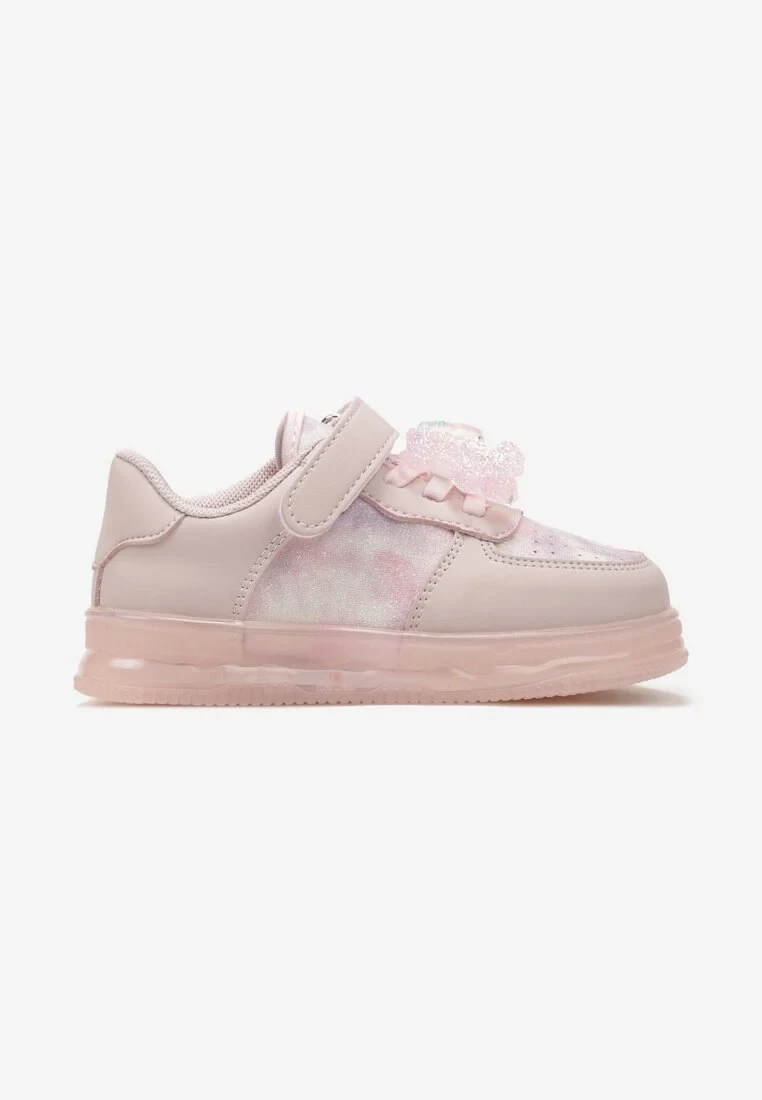 Różowe Buty Sportowe Sneakersy z Odpinanym Misiem Lampkami i Skórzaną Wkładką Theace