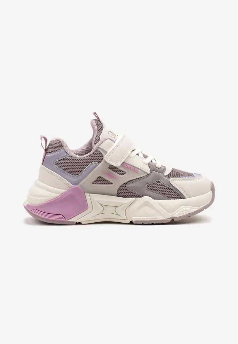 Beżowe Buty Sportowe Sneakersy z Rzepem na Tłoczonej Podeszwie Azrivae