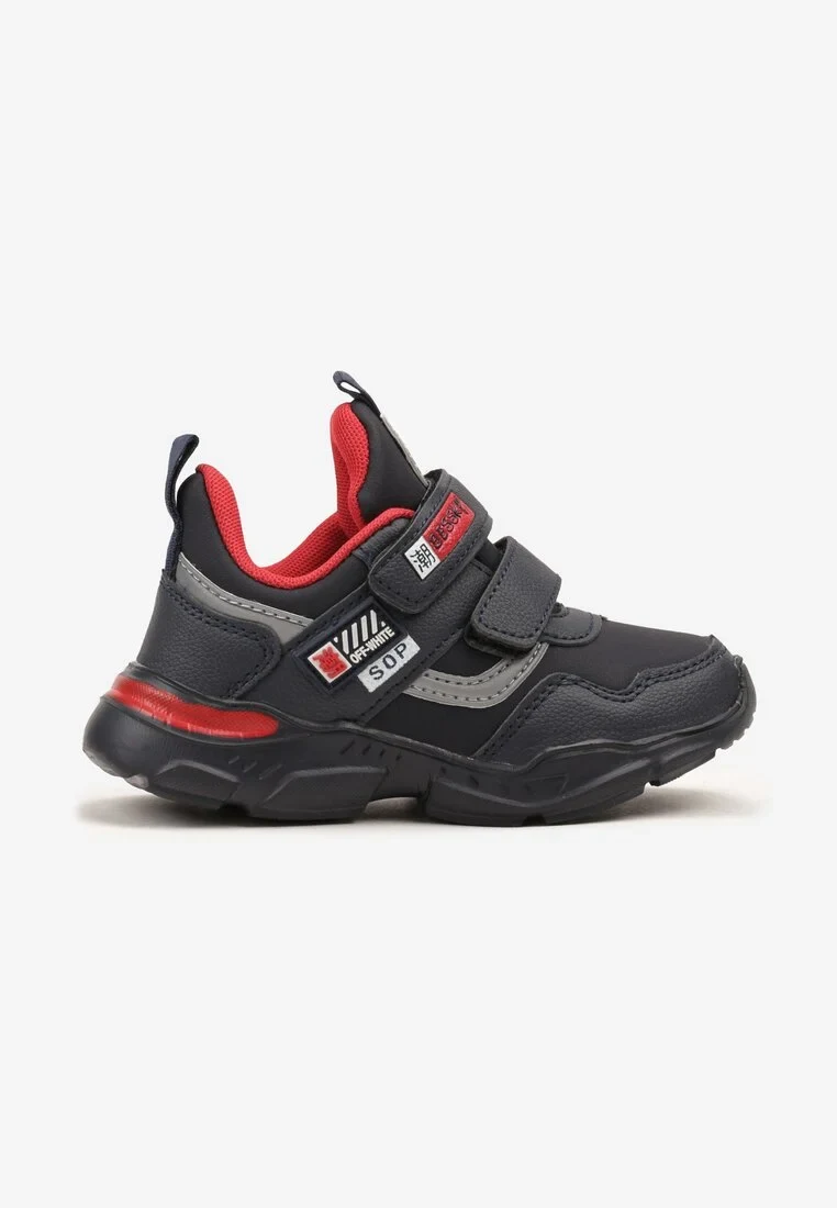 Niebiesko-Czerwone Buty Sportowe Sneakersy ze Skórzaną Wkładką i Zapięciem na Rzep Yvarise