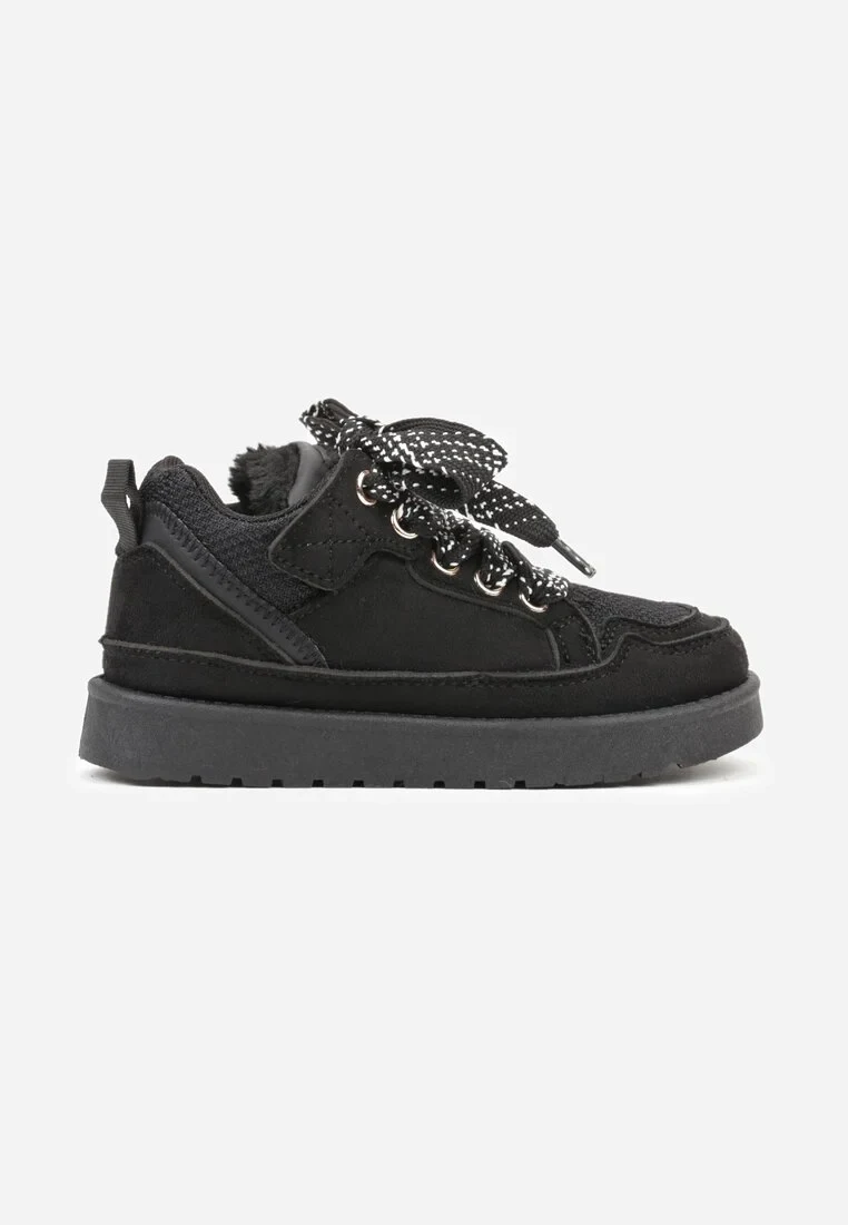 Czarne Sneakersy Śniegowce z Ocieplaną Wyściółką i Szerokimi Sznurówkami Naleia