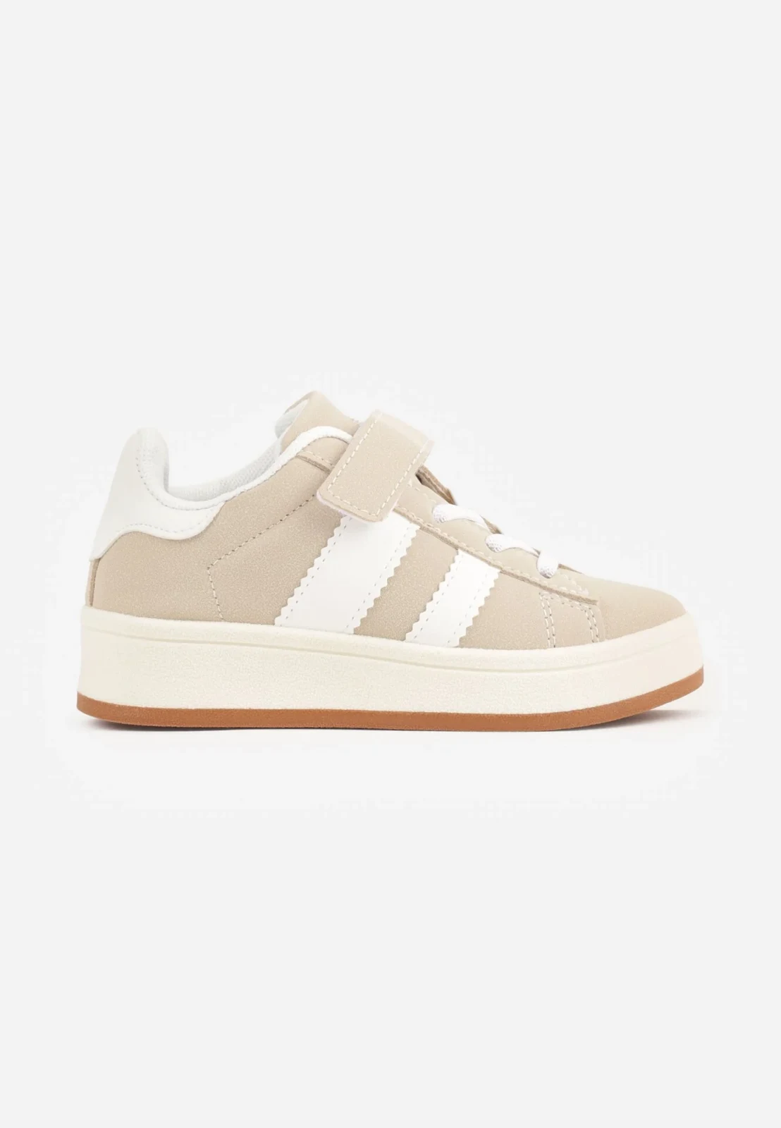 Beżowe Buty Sportowe Sneakersy z Dwoma Paskami z Boku Noam