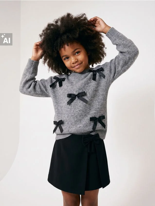 Sweter z domieszką wełny z kokardkami