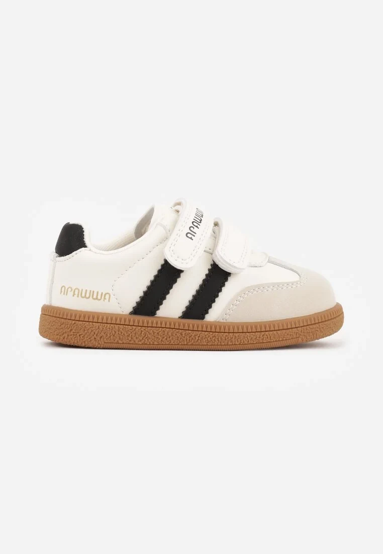 Beżowe Buty Sportowe Sneakersy z Wkładką ze Skóry Naturalnej i Paskami Petogenia