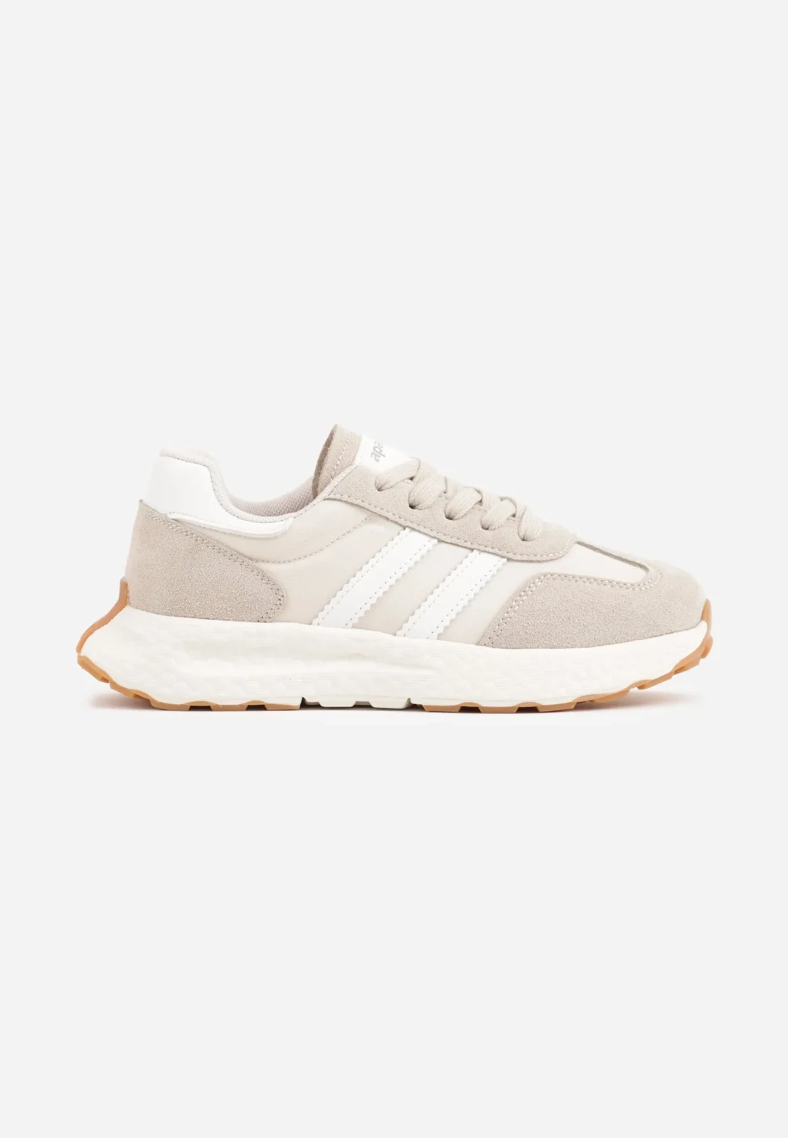 Beżowe Buty Sportowe Sneakersy Zapinane na Rzep ze Skórzaną Wkładką Ladru