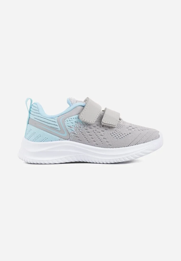 Szaro-Niebieskie Siateczkowe Buty Sportowe Sneakersy na Rzep Desya