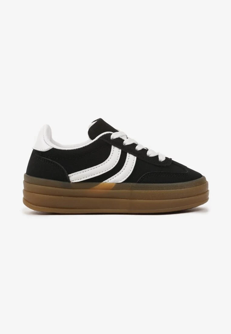 Czarne Buty Sportowe Sneakersy w Stylu Tenisówek z Geometrycznym Wzorem Olithena