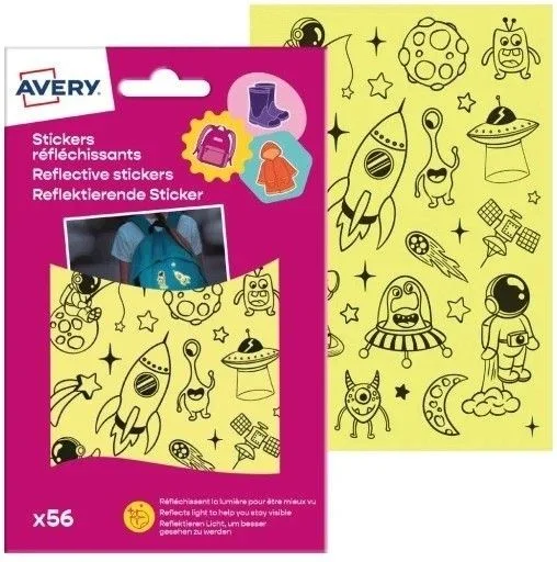 Avery Naklejki Odblaskowe Avery Bezpieczeństwa Ref56E 2 Arkusze 56 Naklejek Grafiki Dla Dzieci