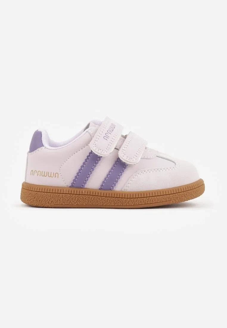 Fioletowe Buty Sportowe Sneakersy z Wkładką ze Skóry Naturalnej i Paskami Petogenia