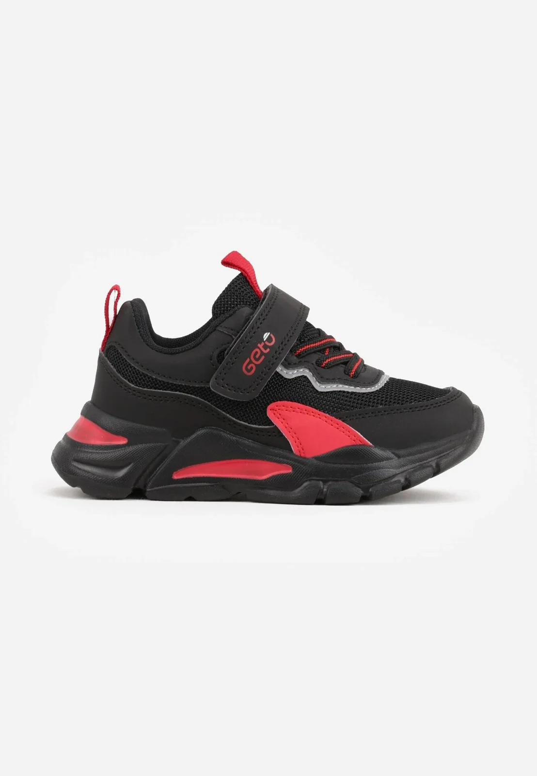 Czarno-Czerwone Buty Sportowe Sneakersy z Napisem i Geometrycznym Wzorem Basolea