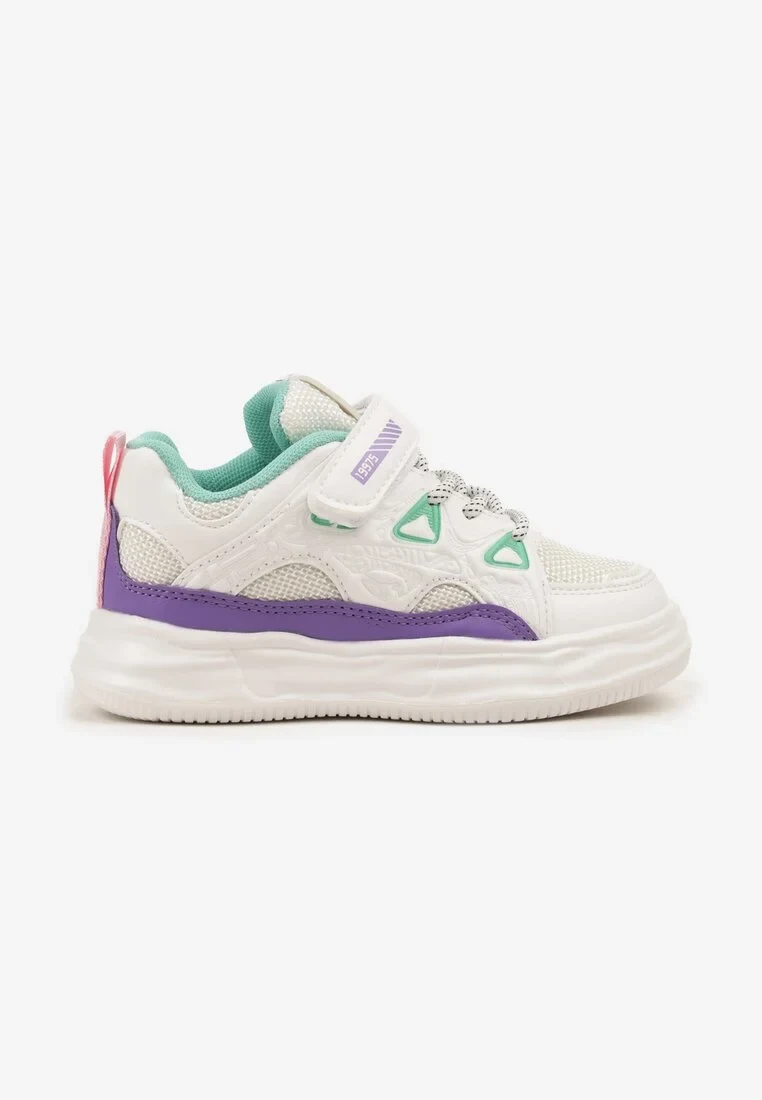 Biało-Fioletowe Buty Sportowe Sneakersy na Rzep ze Skórzaną Wkładką Falinea