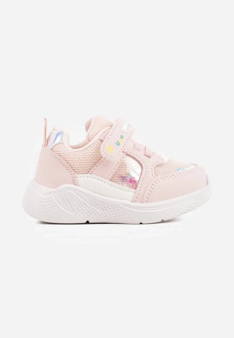 Różowe Buty Sportowe Sneakersy na Grubej Podeszwie z Metalicznymi Ozdobami Salanore