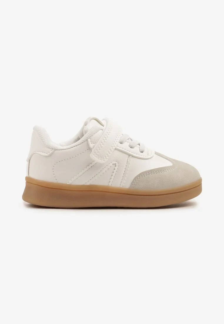 Biało-Beżowe Buty Sportowe Sneakersy w Stylu Tenisówek z Paskami Lavlevi