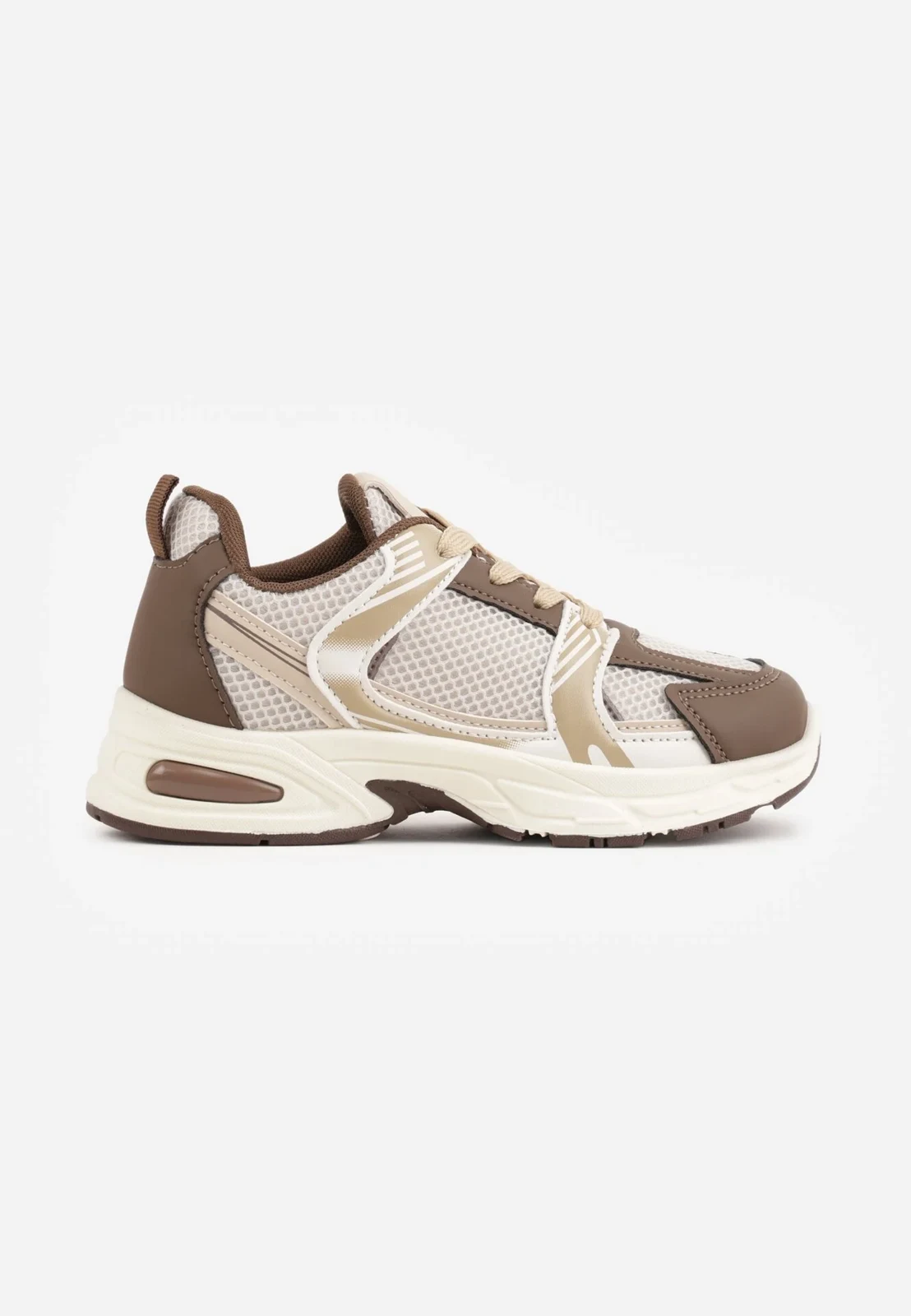 Brązowe Buty Sportowe Sneakersy z Geometrycznym Wzorem i Tłoczeniem Oliteia