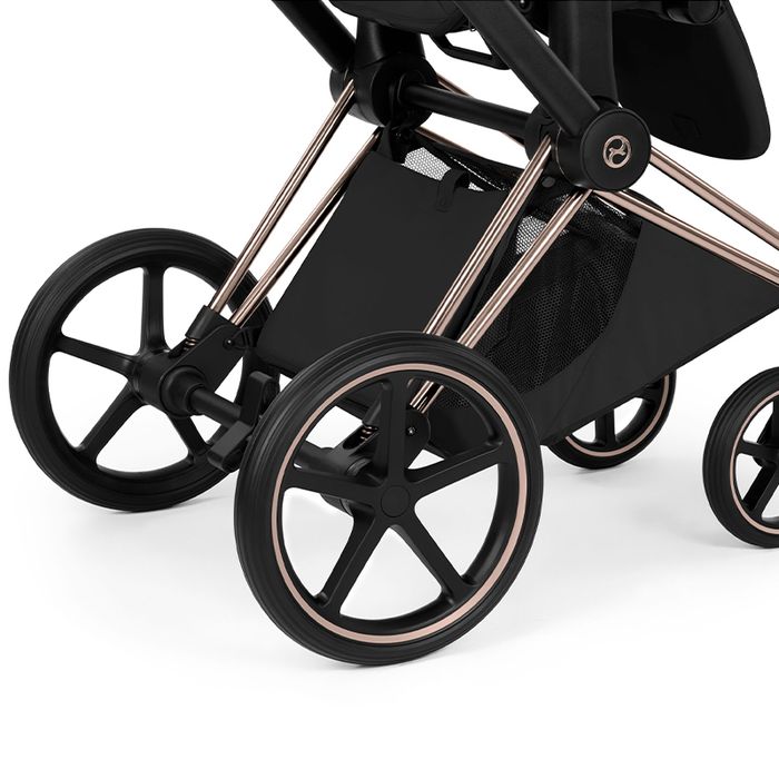 Cybex PRIAM 5.0 STYLE wózek spacerowy — Rosegold frame and wheels detail; seat colour not pictured