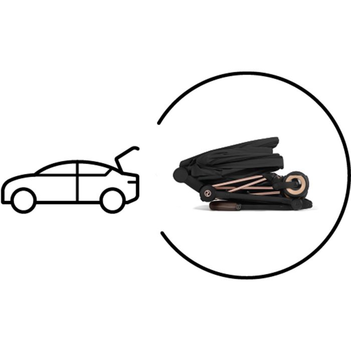 Cybex COYA COMFORT wózek spacerowy — Sepia Black / Rosegold Frame — folded stroller illustration