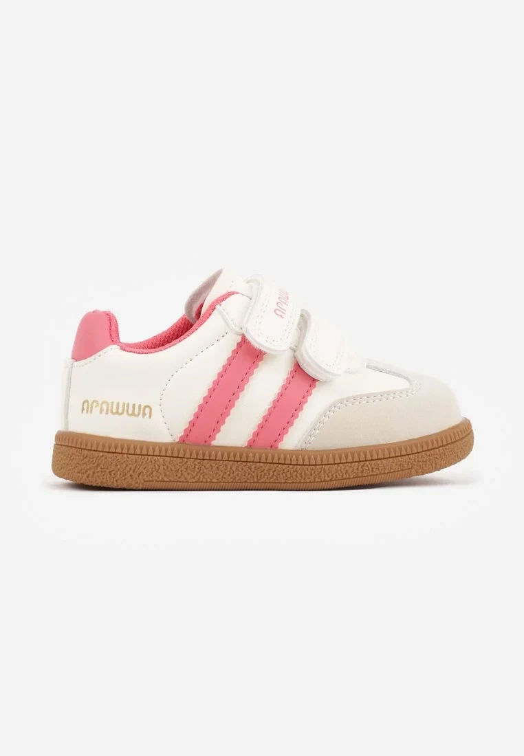 Pomarańczowe Buty Sportowe Sneakersy z Wkładką ze Skóry Naturalnej i Paskami Petogenia
