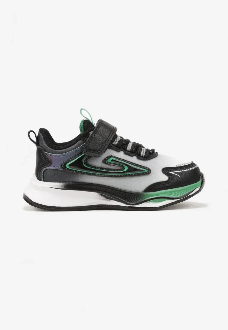 Czarno-Zielone Buty Sportowe Sneakersy na Grubszej Podeszwie na Rzep Erislo