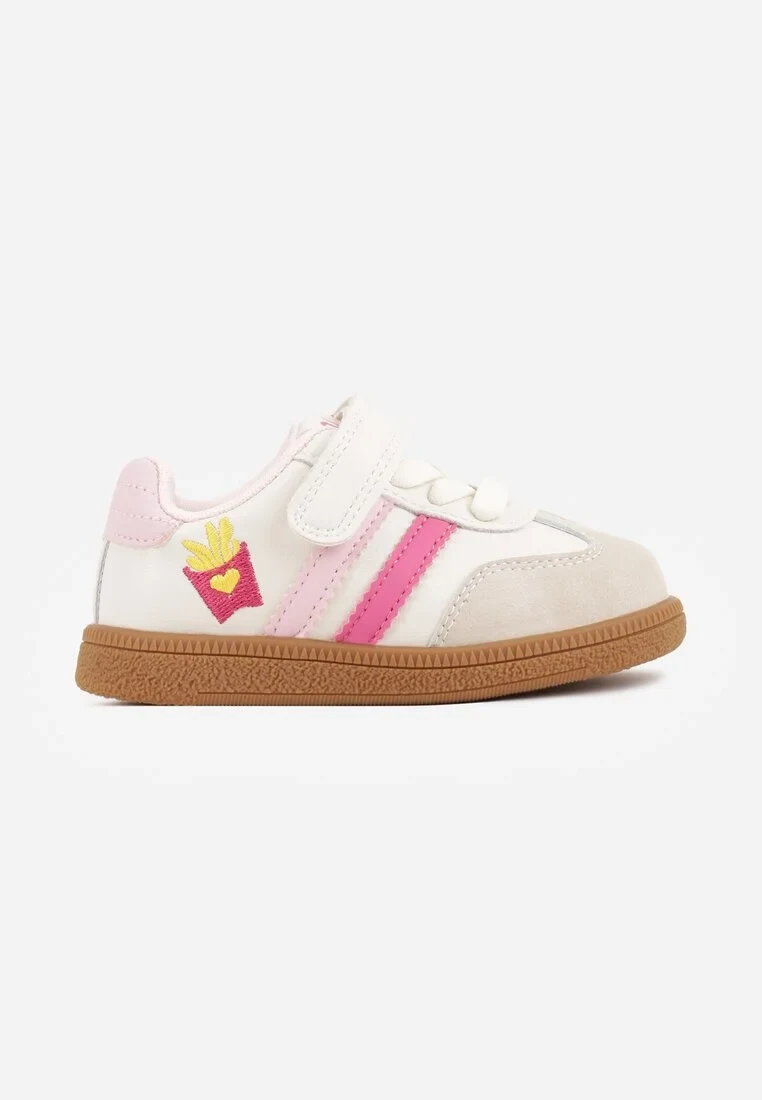 Beżowo-Różowe Buty Sportowe Sneakersy ze Skórzaną Wkładką i Ozdobami 3D Ibysaris