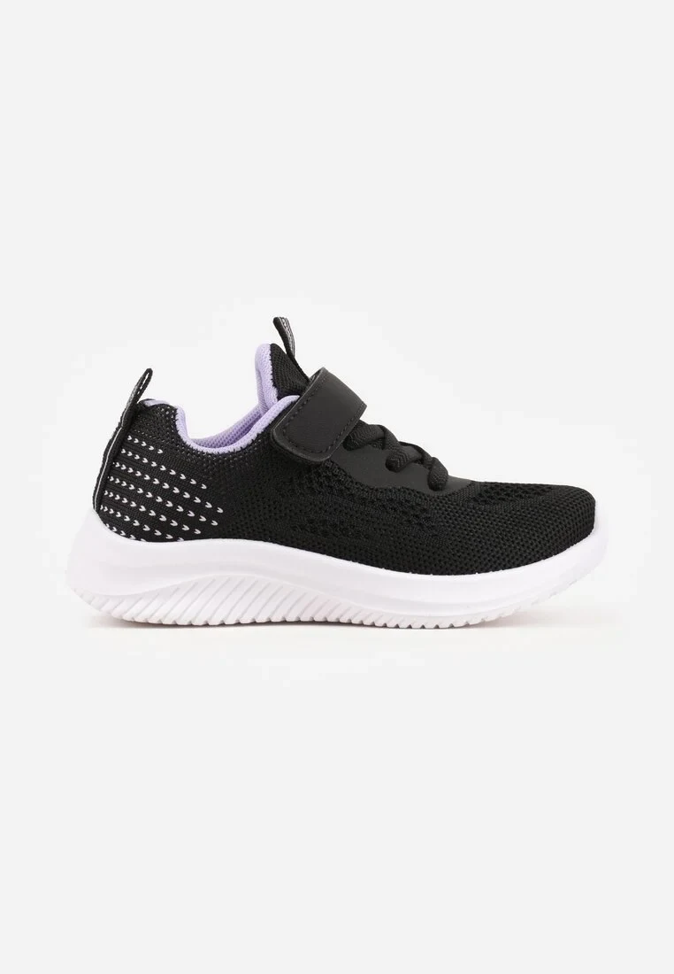 Czarno-Fioletowe Buty Sportowe Sneakersy z Perforacją i Tłoczoną Podeszwą Uriltora